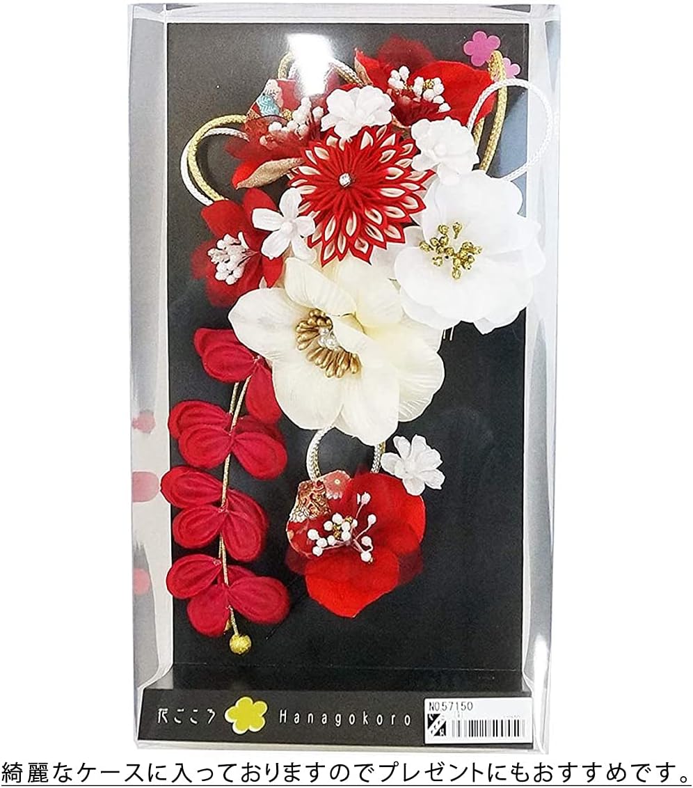 髪飾り 2点セット kk-352 赤 レッド ホワイト 花 かんざし ちりめん